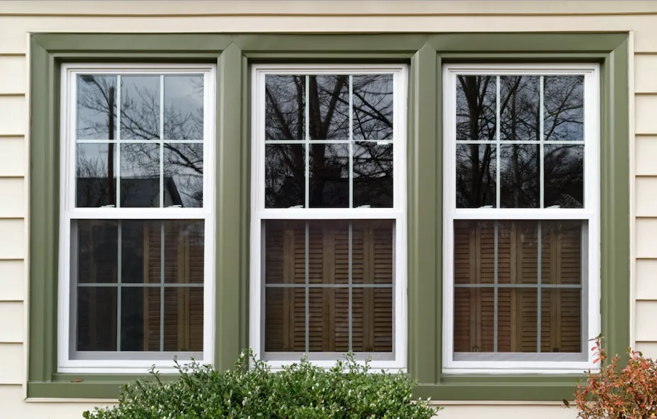 three lite double hung window installation ny metro window king light beige siding muted green framing three lite double hung window installation ny metro window king light beige siding muted green framing