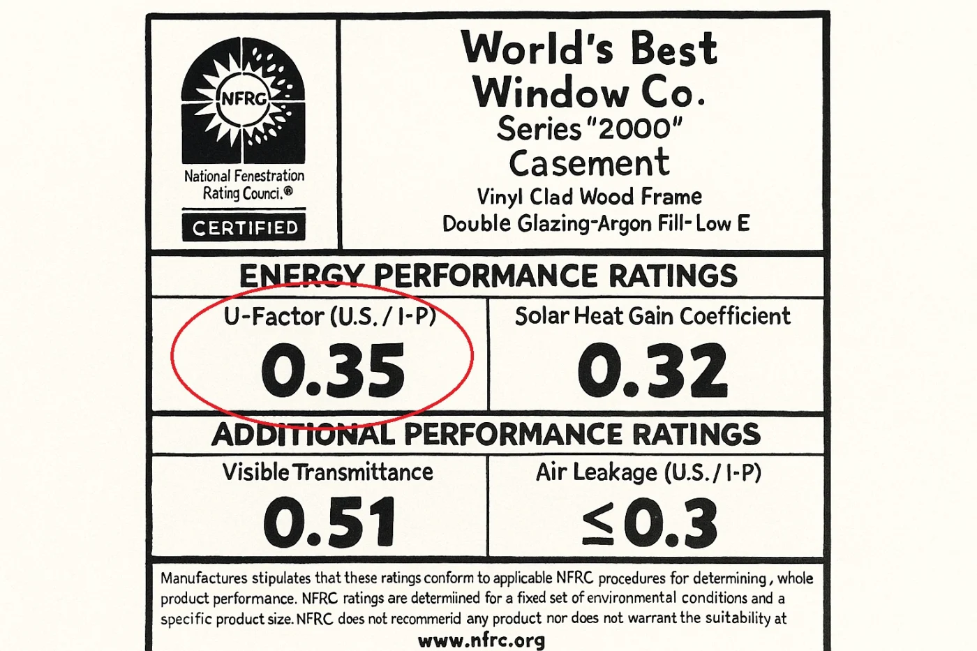 NFRC window label with U-Factor section circled