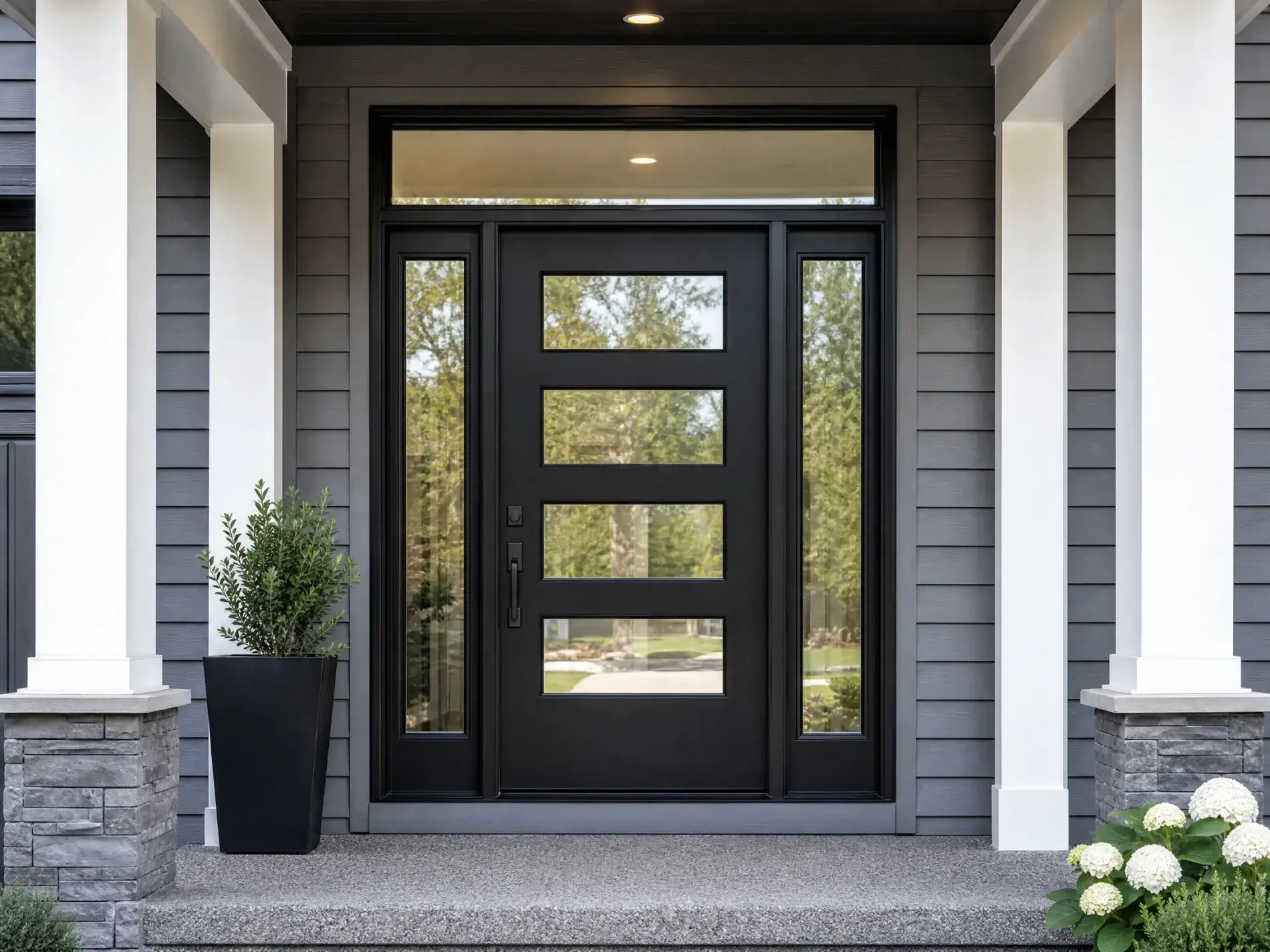 Dependable Door Installation | New Rochelle, NY | Window King White exterior door with a narrow vertical window and silver locks installed between white-painted brick walls in a compact basement entry.
